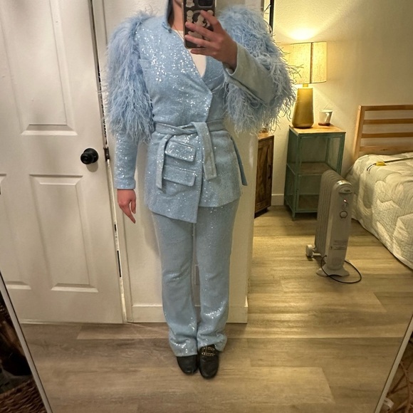VTG 70s RARE Sequin Suit Set Feathers XS/S INSANE